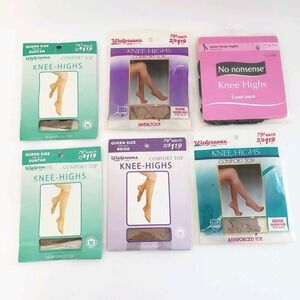 Walgreens Queen Comfort Top Reinforced Toe Knee High Stockings Lot Of 6 Sz 10-13